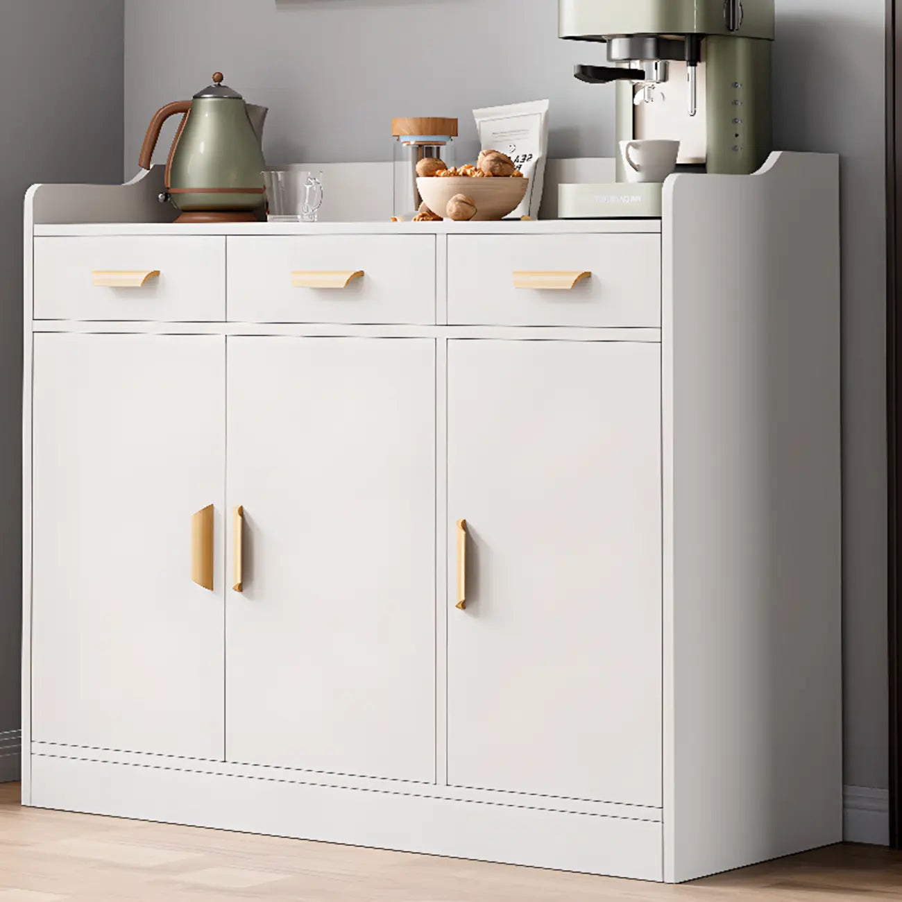 Simple Wooden Freestanding Storage Cabinet with Drawers