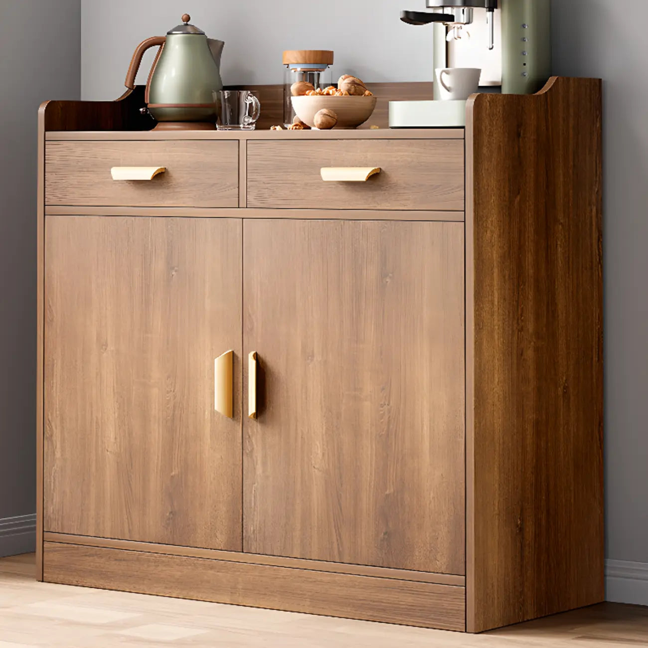 Simple Wooden Freestanding Storage Cabinet with Drawers