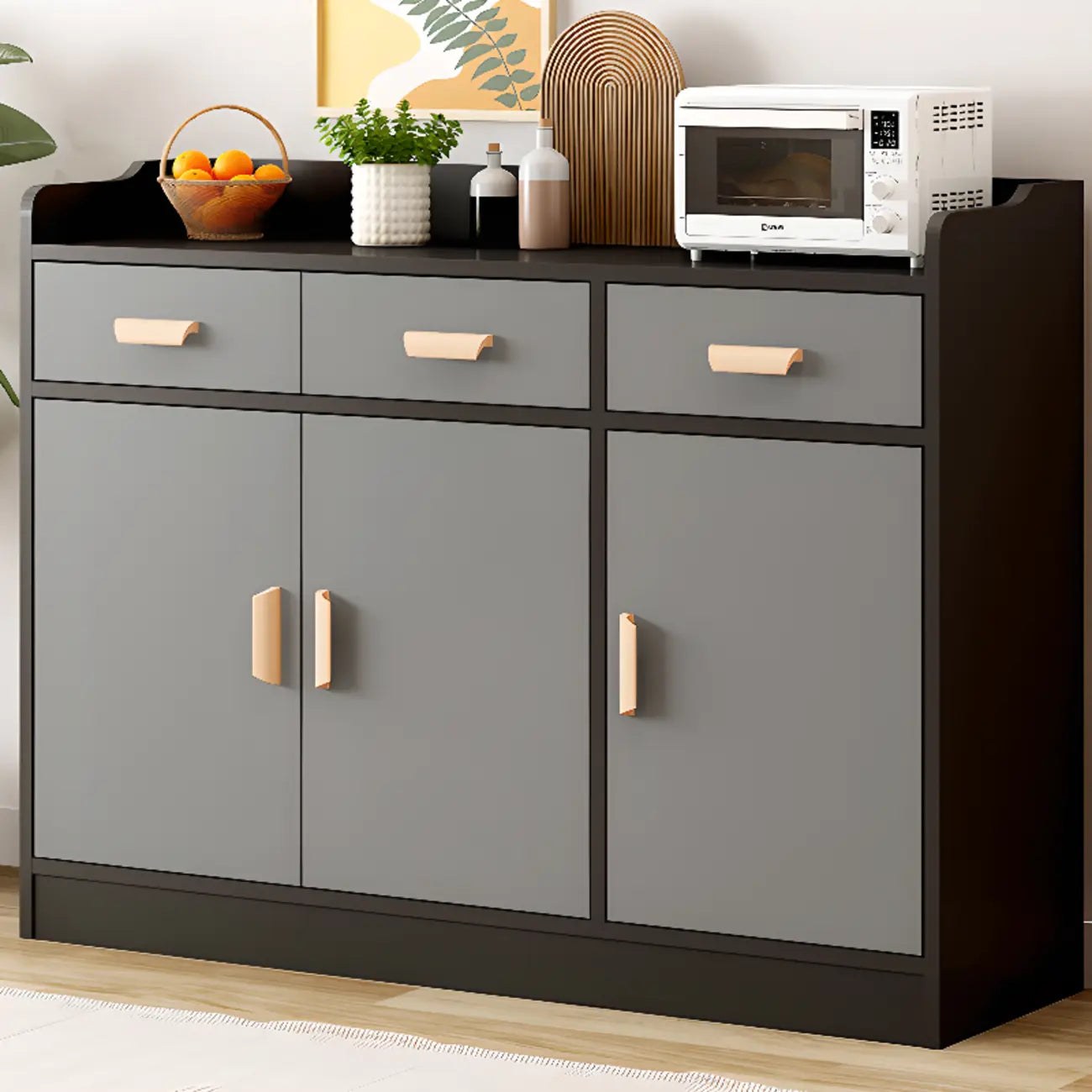 Simple Wooden Freestanding Storage Cabinet with Drawers