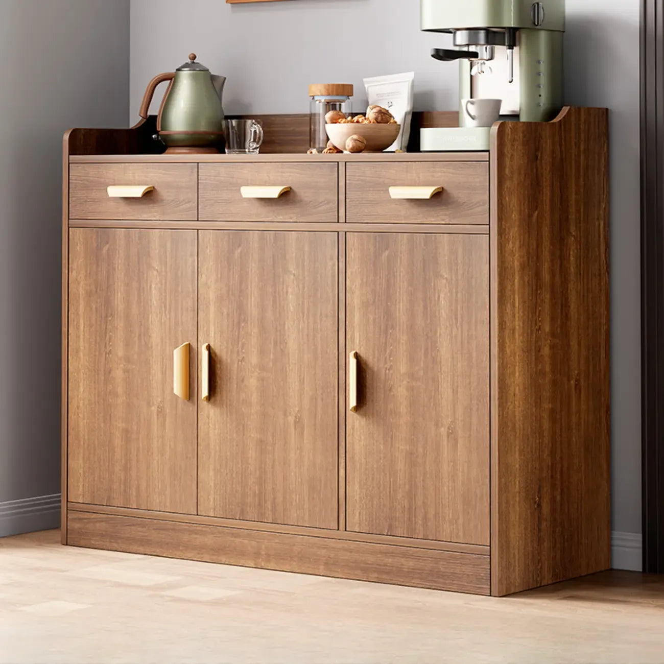 Simple Wooden Freestanding Storage Cabinet with Drawers