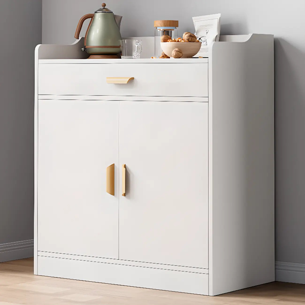 Simple Wooden Freestanding Storage Cabinet with Drawers