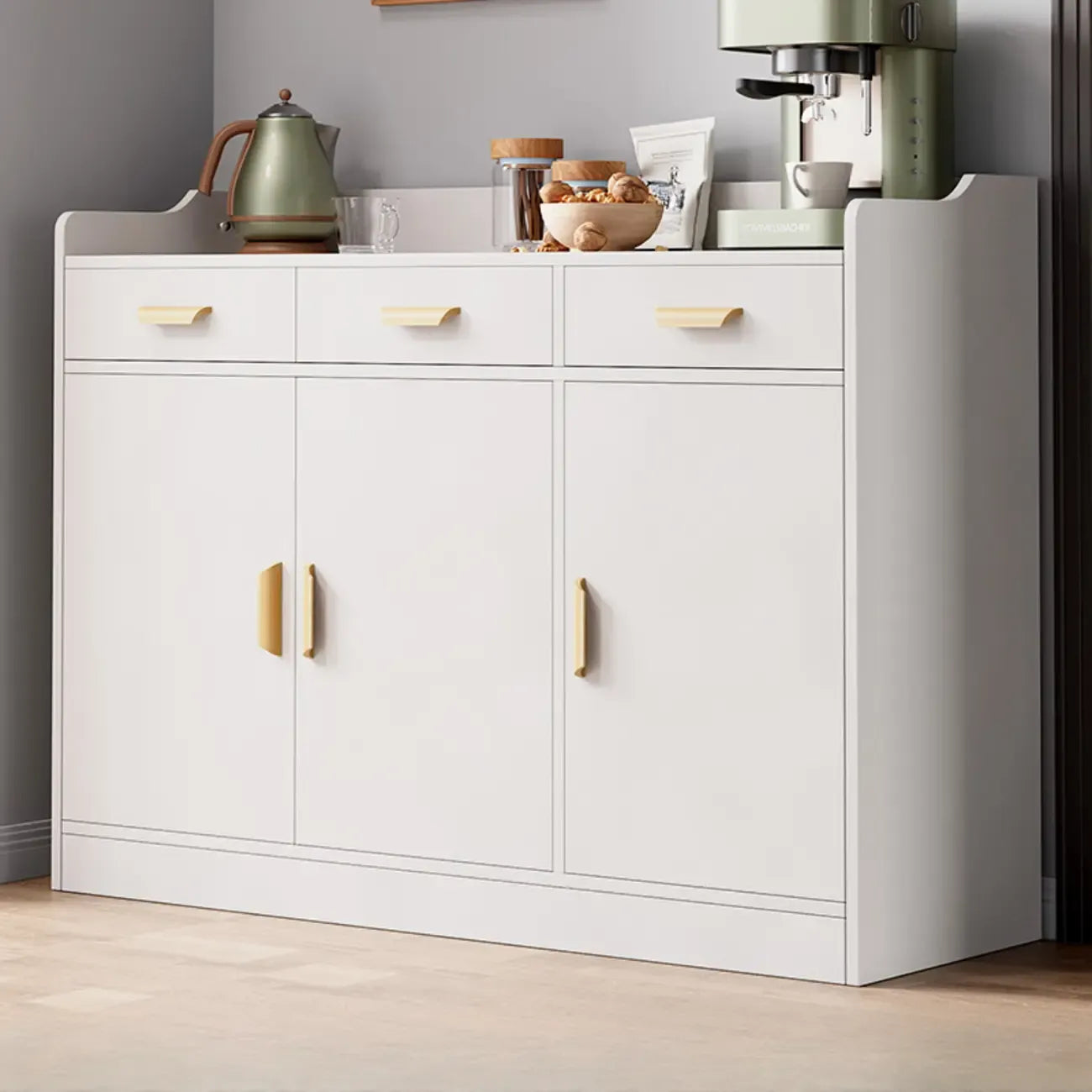 Simple Wooden Freestanding Storage Cabinet with Drawers