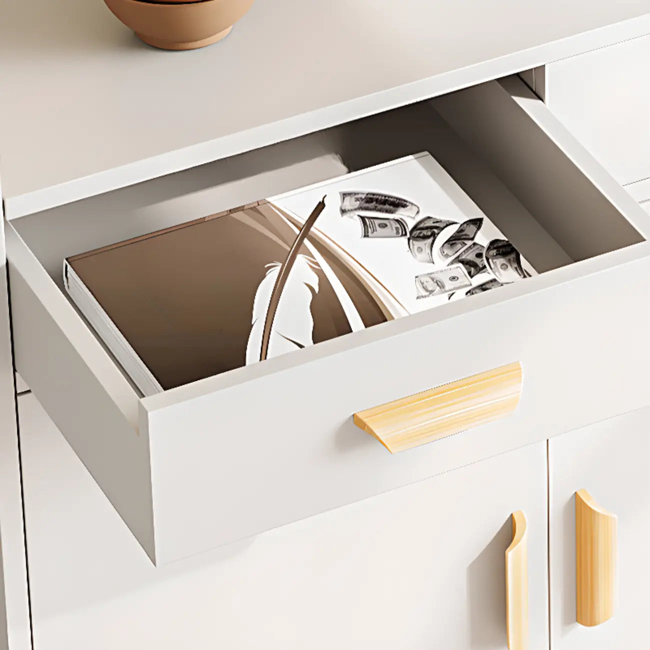 Simple Wooden Freestanding Storage Cabinet with Drawers