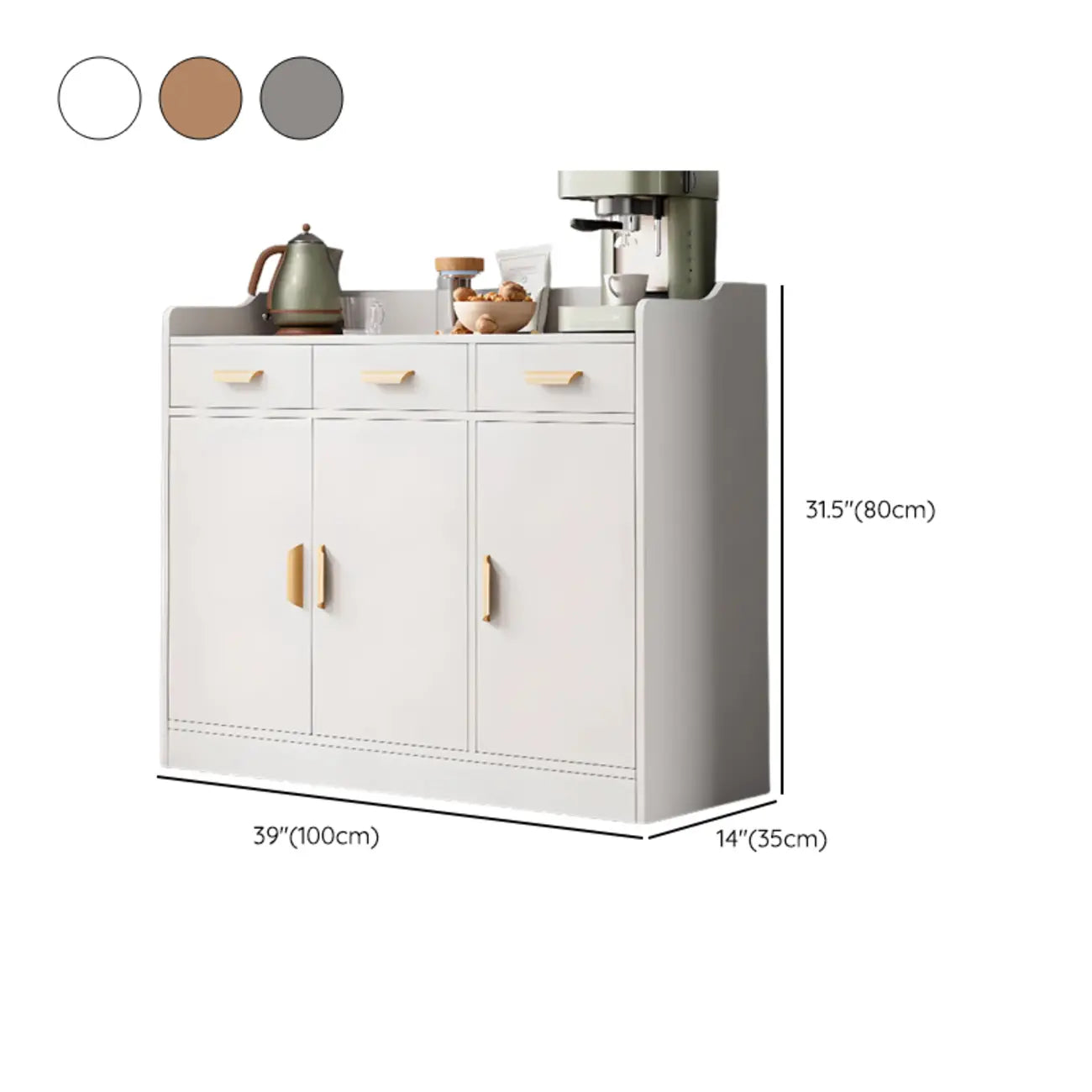 Simple Wooden Freestanding Storage Cabinet with Drawers