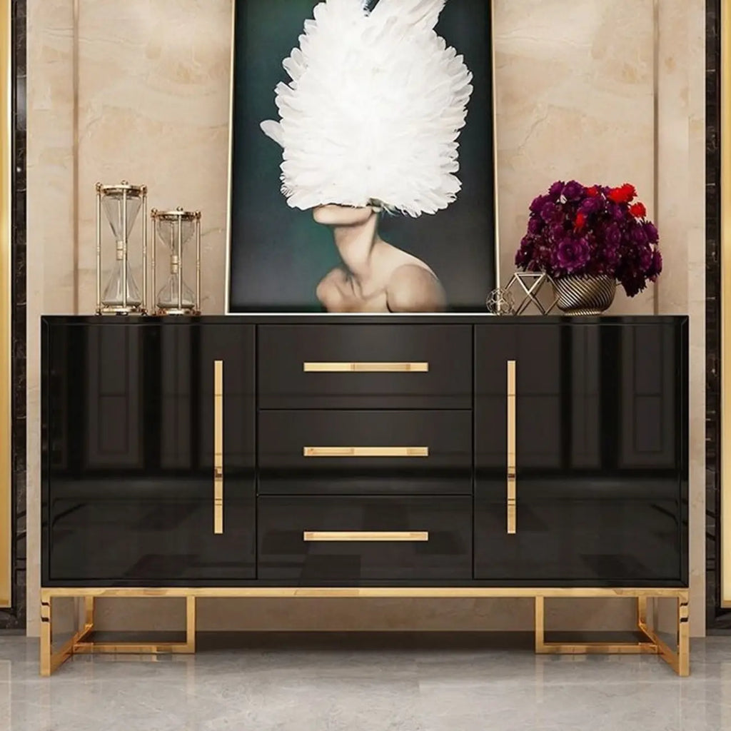 Glam Black Rectangle Accent Cabinets with Drawers & Doors
