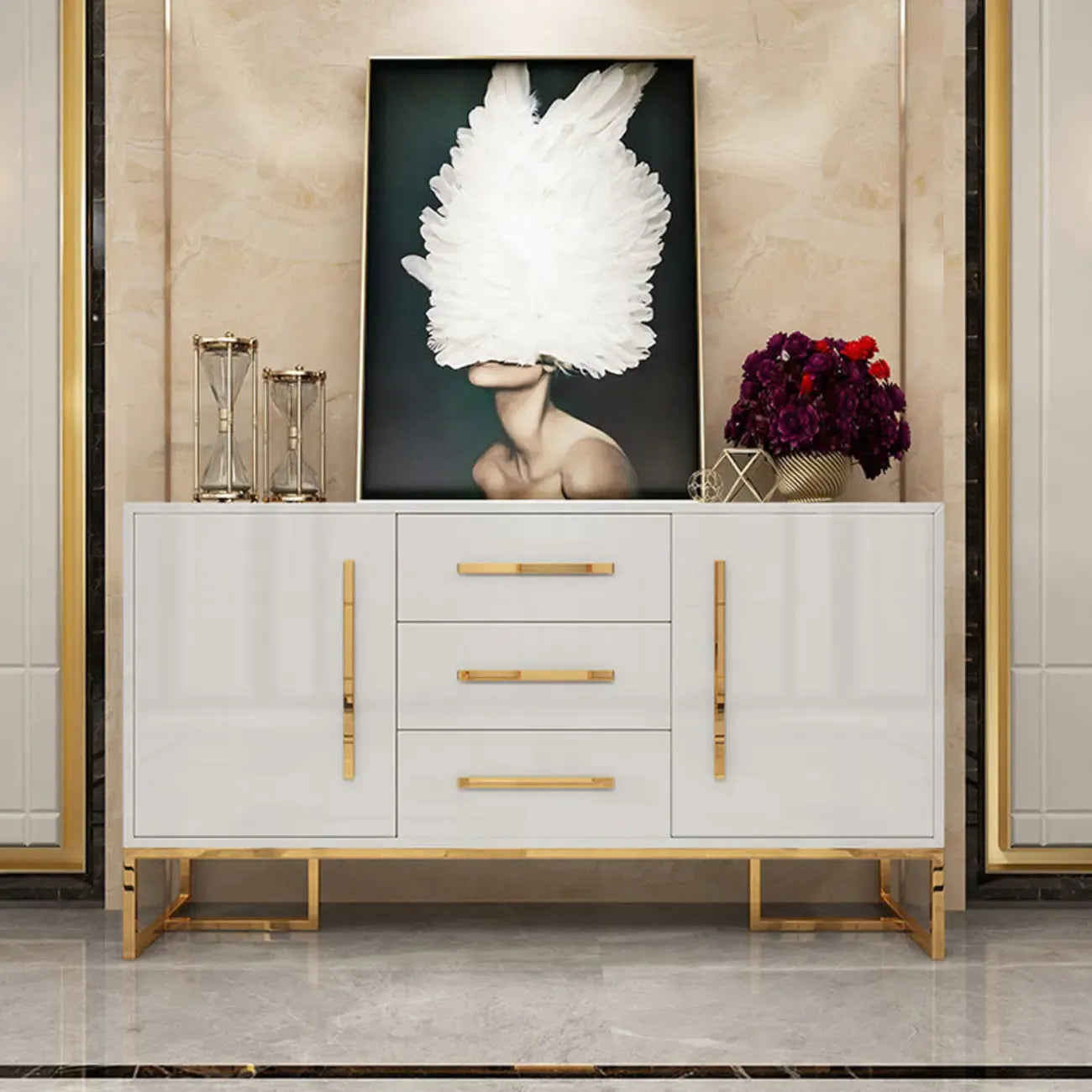 Glam Black Rectangle Accent Cabinets with Drawers & Doors