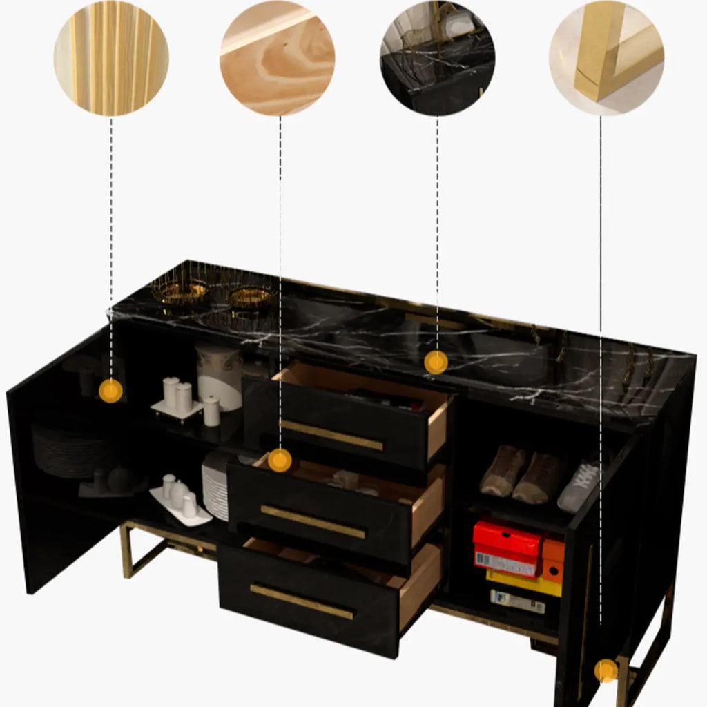 Glam Black Rectangle Accent Cabinets with Drawers & Doors