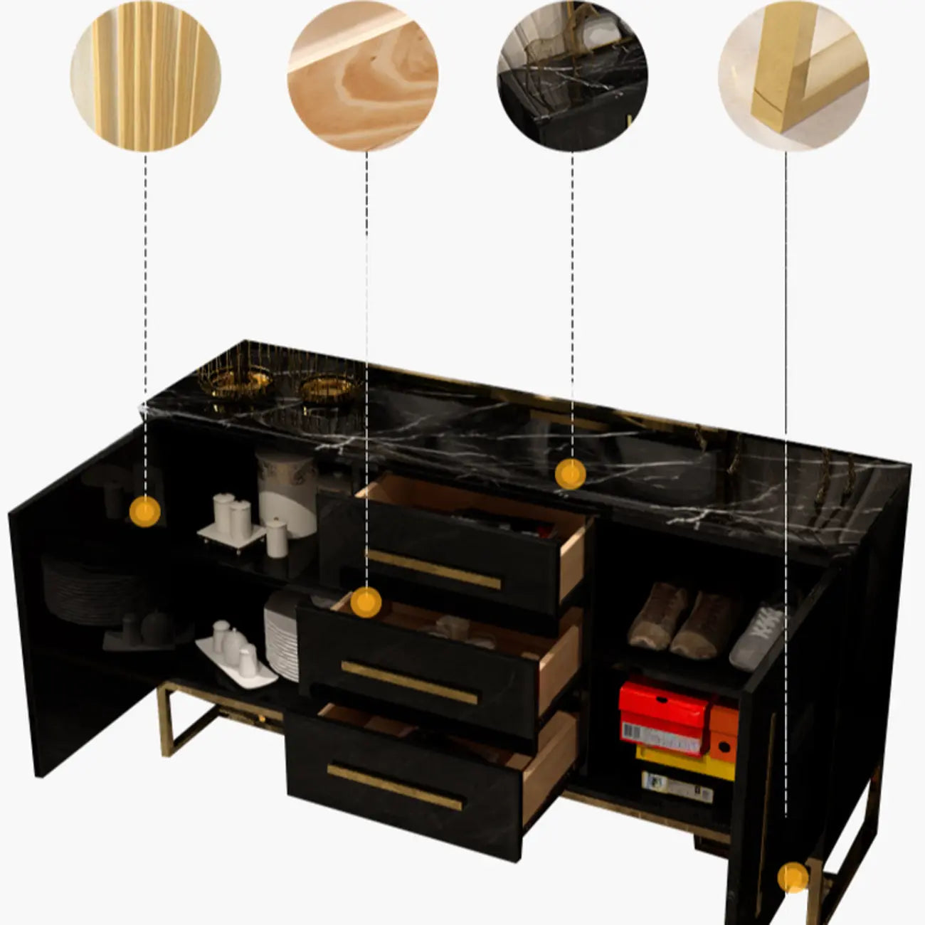 Glam Black Rectangle Accent Cabinets with Drawers & Doors