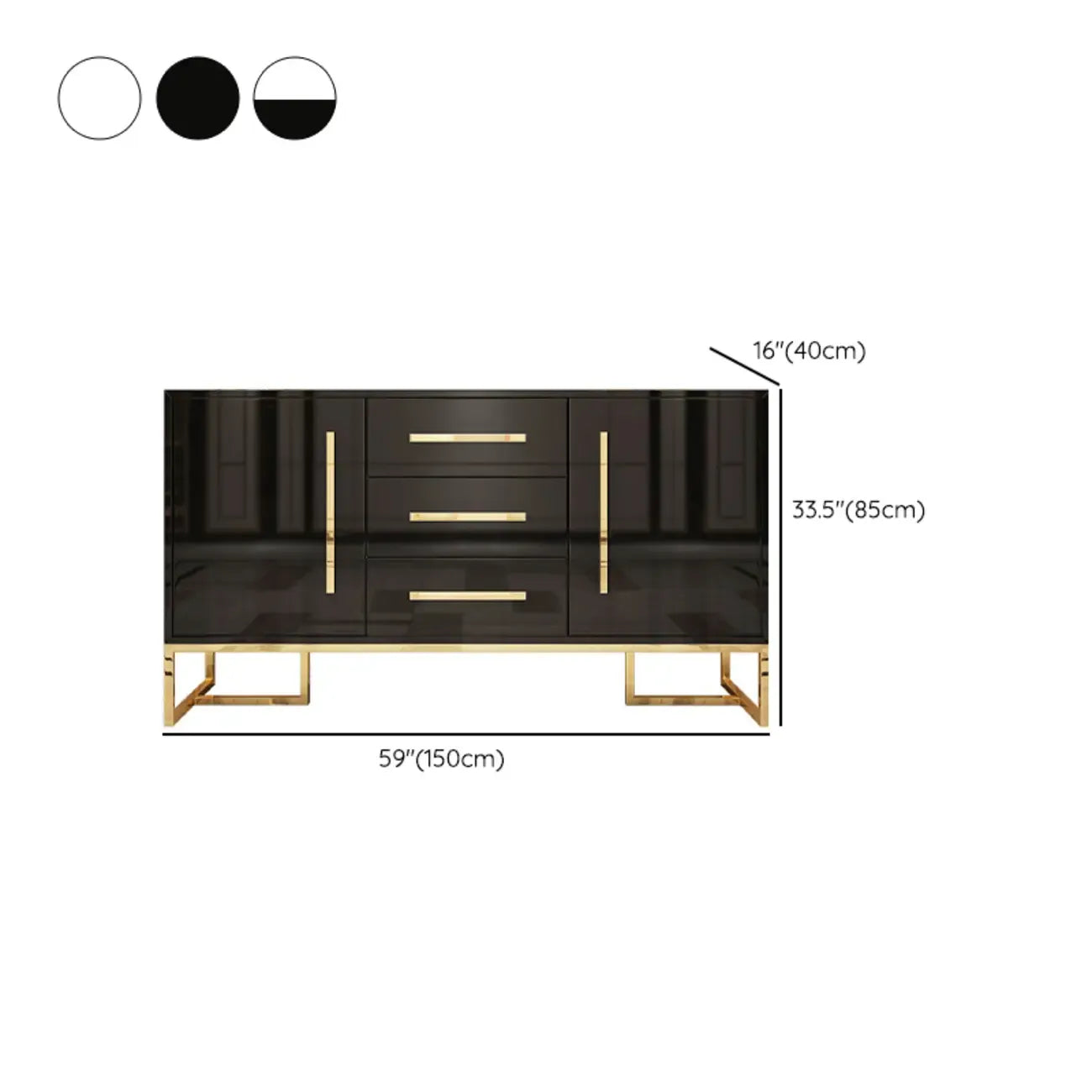 Glam Black Rectangle Accent Cabinets with Drawers & Doors