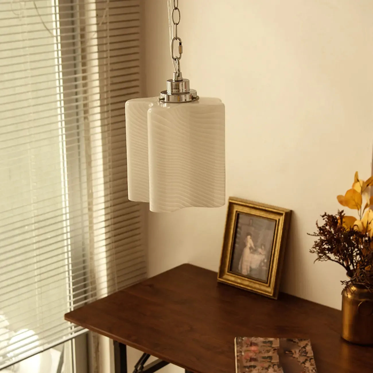 Natural Cylinder Wood Pendant Light for Living Room