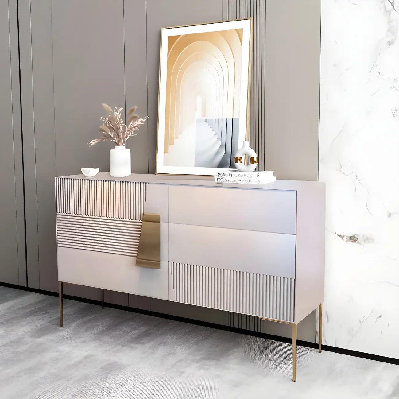 Elegant Espresso Wood Buffet Table with Drawers