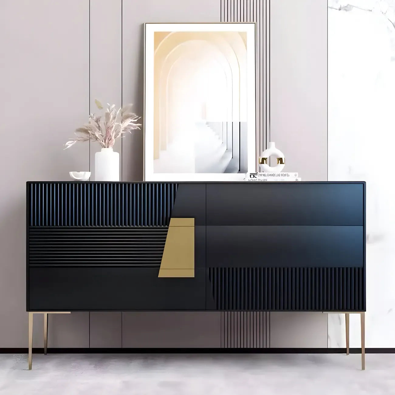 Elegant Espresso Wood Buffet Table with Drawers