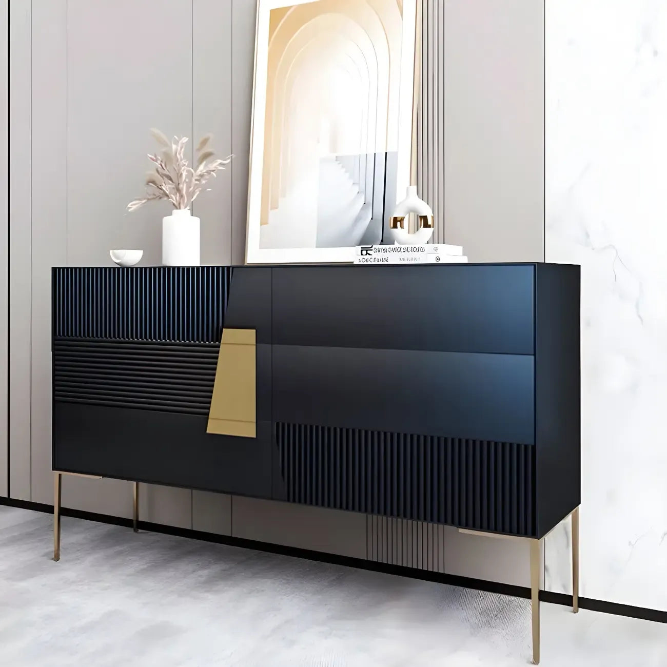 Elegant Espresso Wood Buffet Table with Drawers