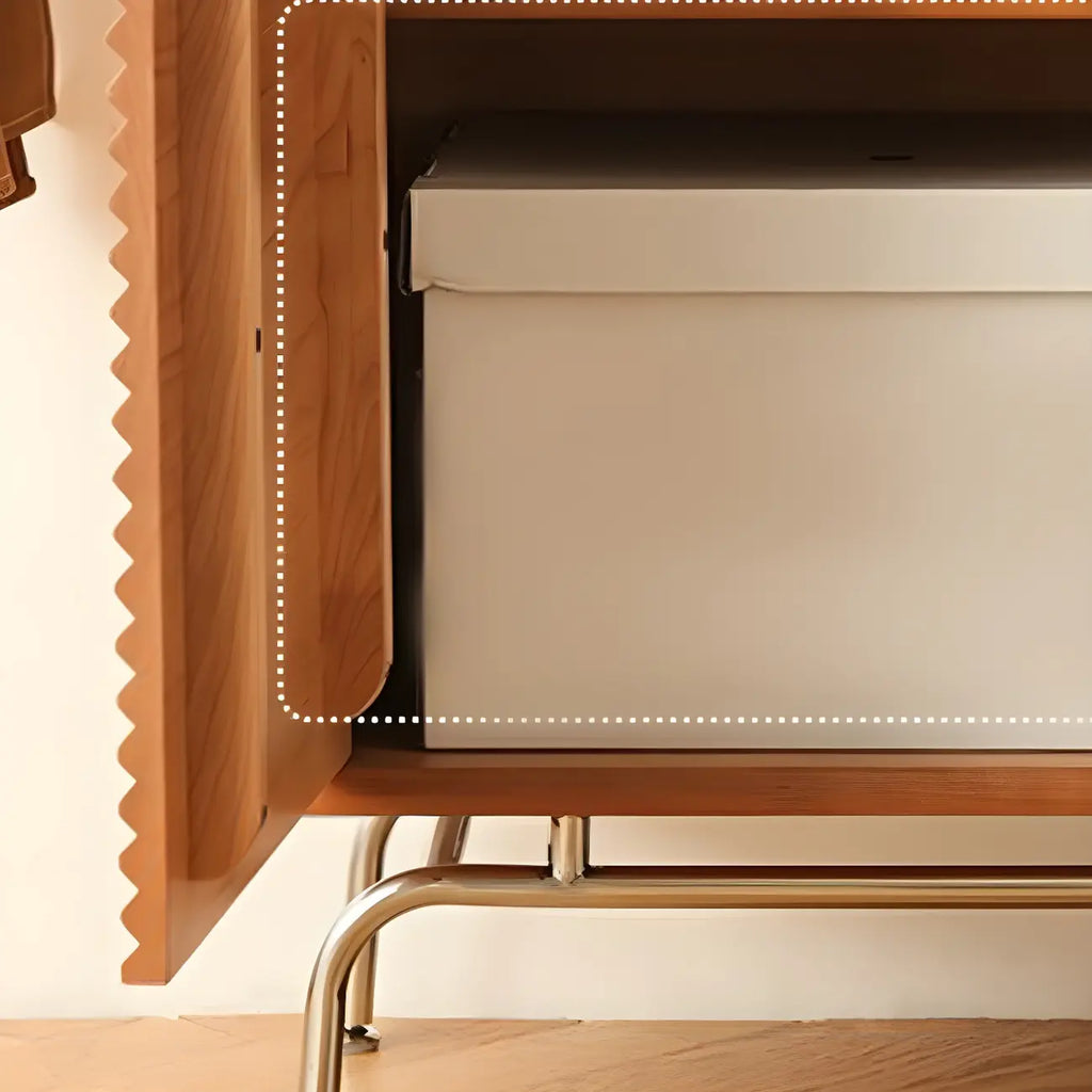 Modern Brown Pine Wood Sideboard with Glass Doors