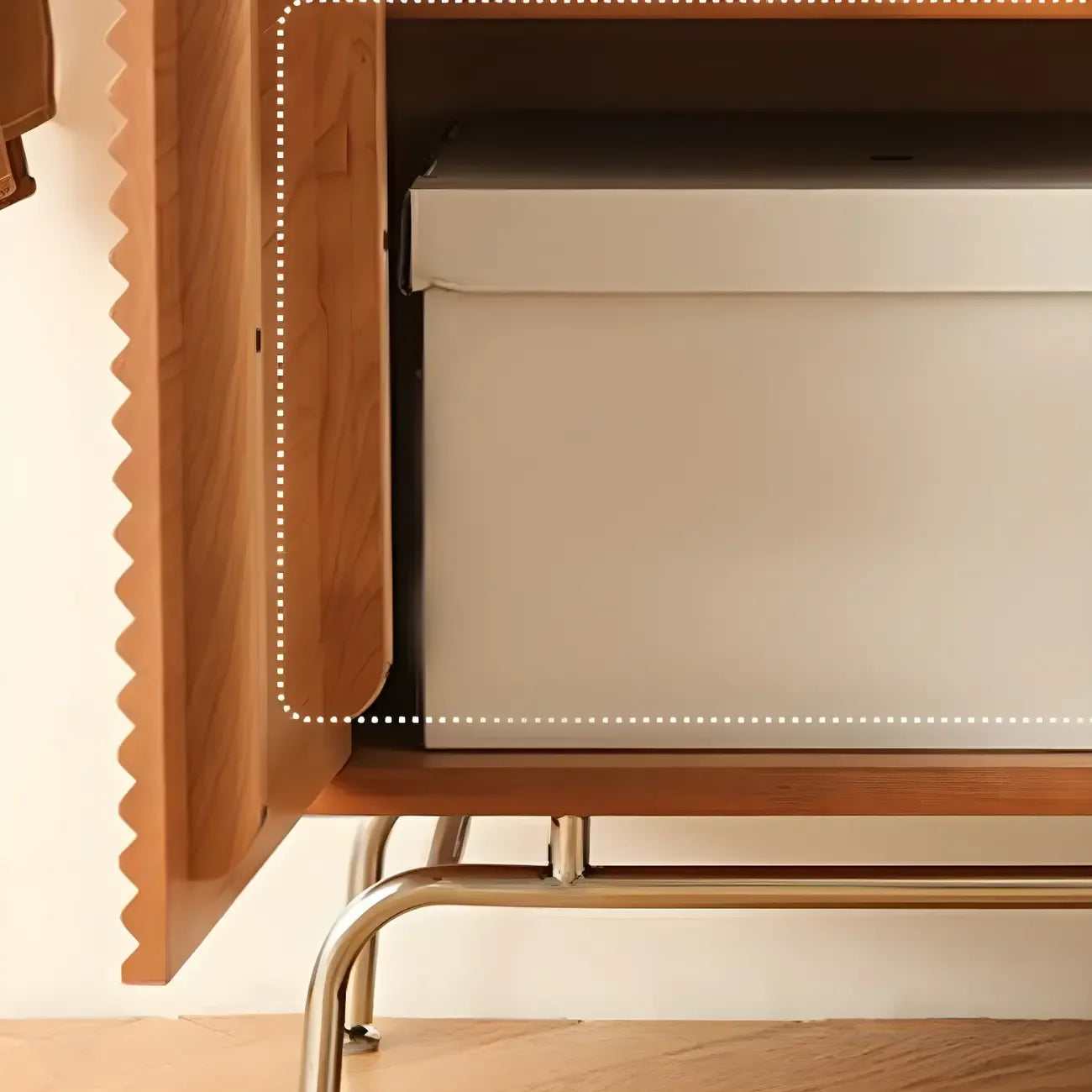 Modern Brown Pine Wood Sideboard with Glass Doors