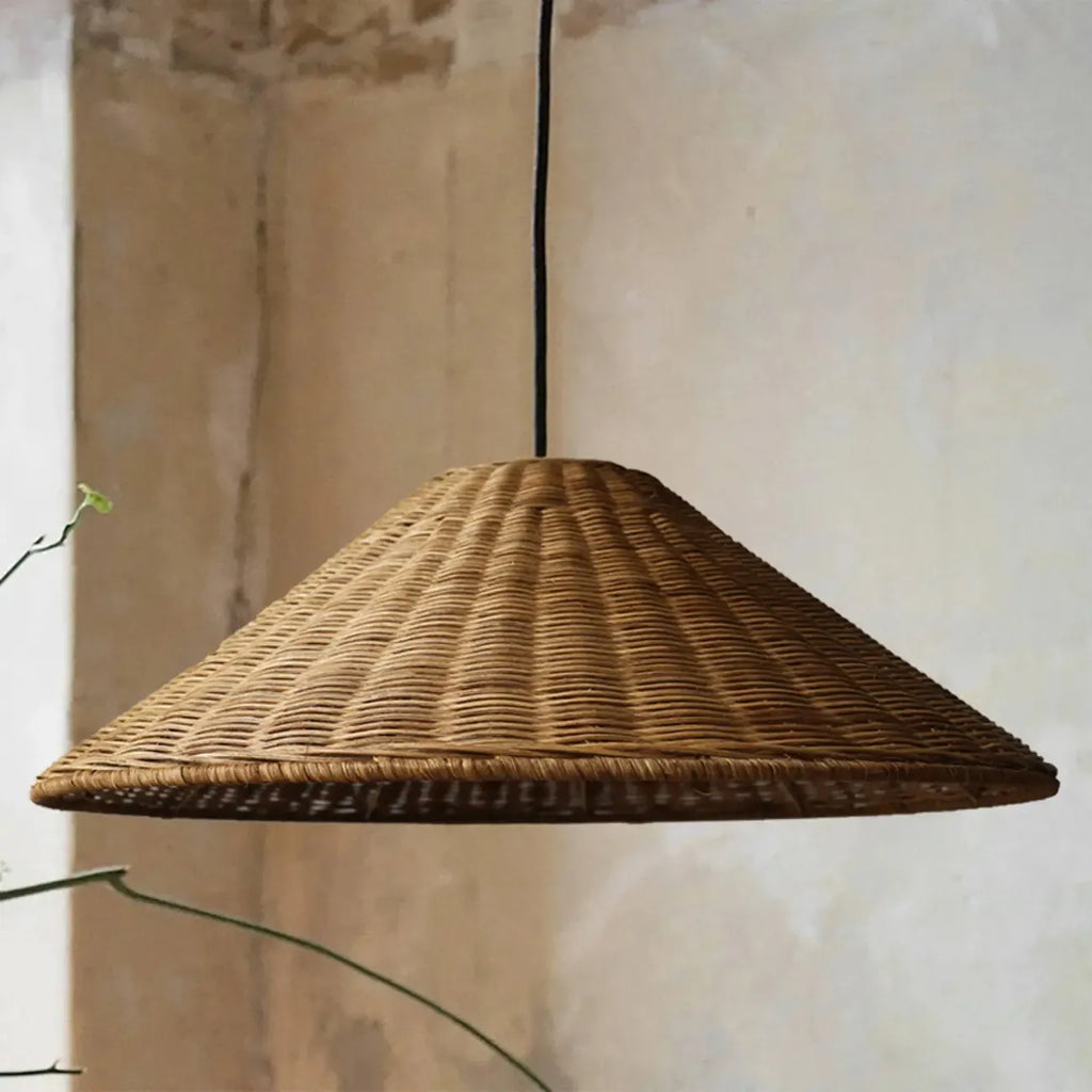 Southeast Asia Style Brown Rattan Cone Pendant Light for Natural Decor