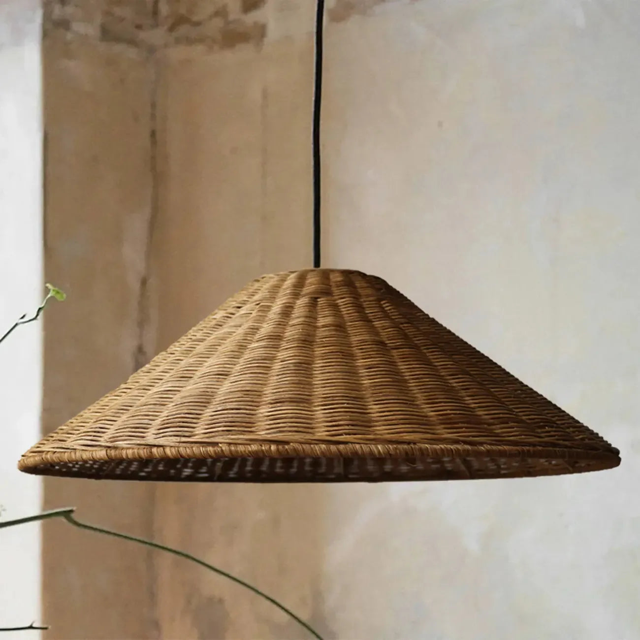 Southeast Asia Style Brown Rattan Cone Pendant Light for Natural Decor