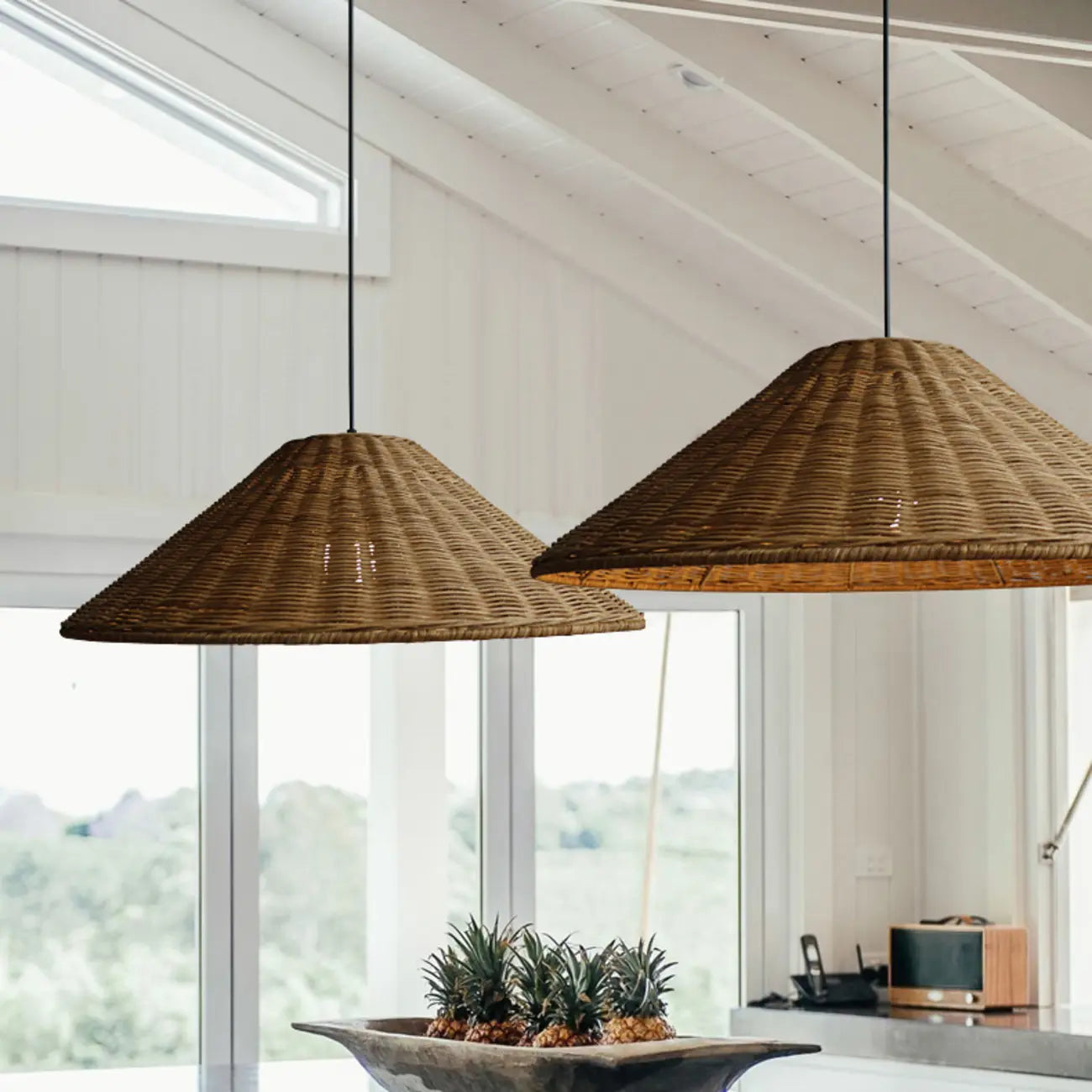 Southeast Asia Style Brown Rattan Cone Pendant Light for Natural Decor