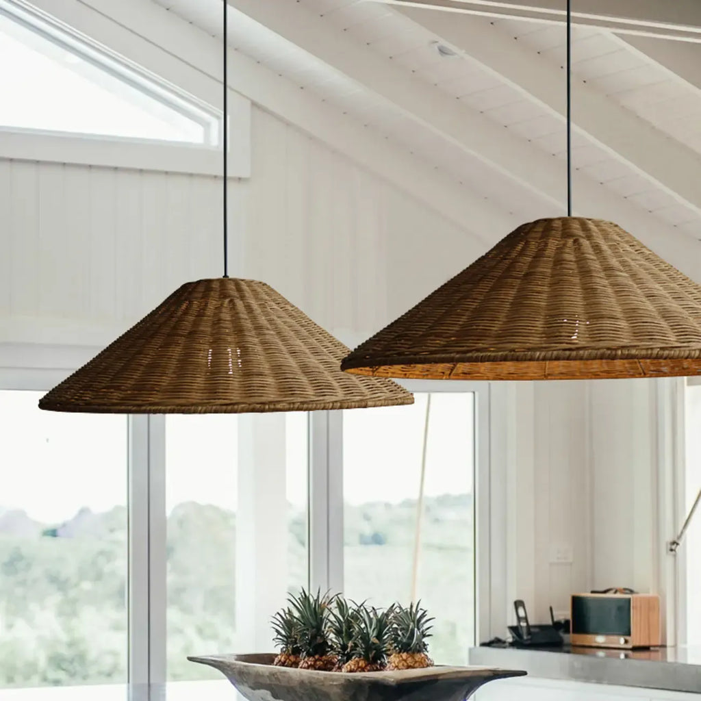 Southeast Asia Style Brown Rattan Cone Pendant Light for Natural Decor