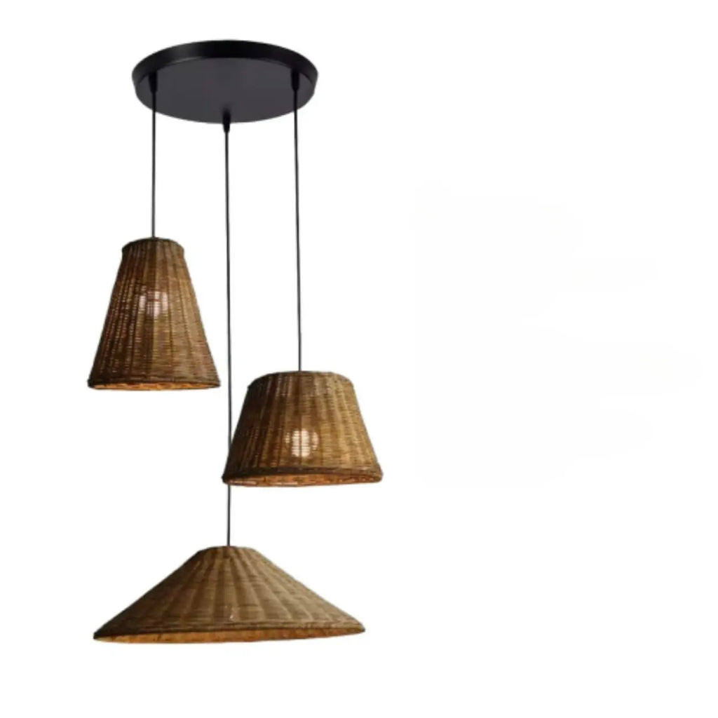 Southeast Asia Style Brown Rattan Cone Pendant Light for Natural Decor