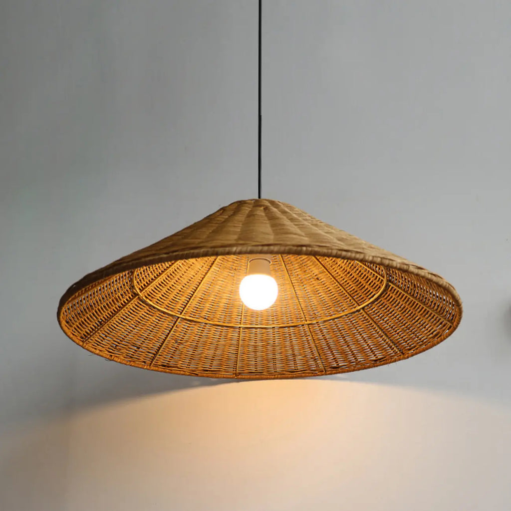 Southeast Asia Style Brown Rattan Cone Pendant Light for Natural Decor