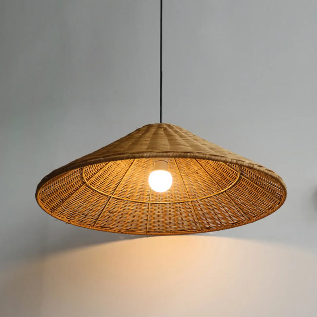 Southeast Asia Style Brown Rattan Cone Pendant Light for Natural Decor
