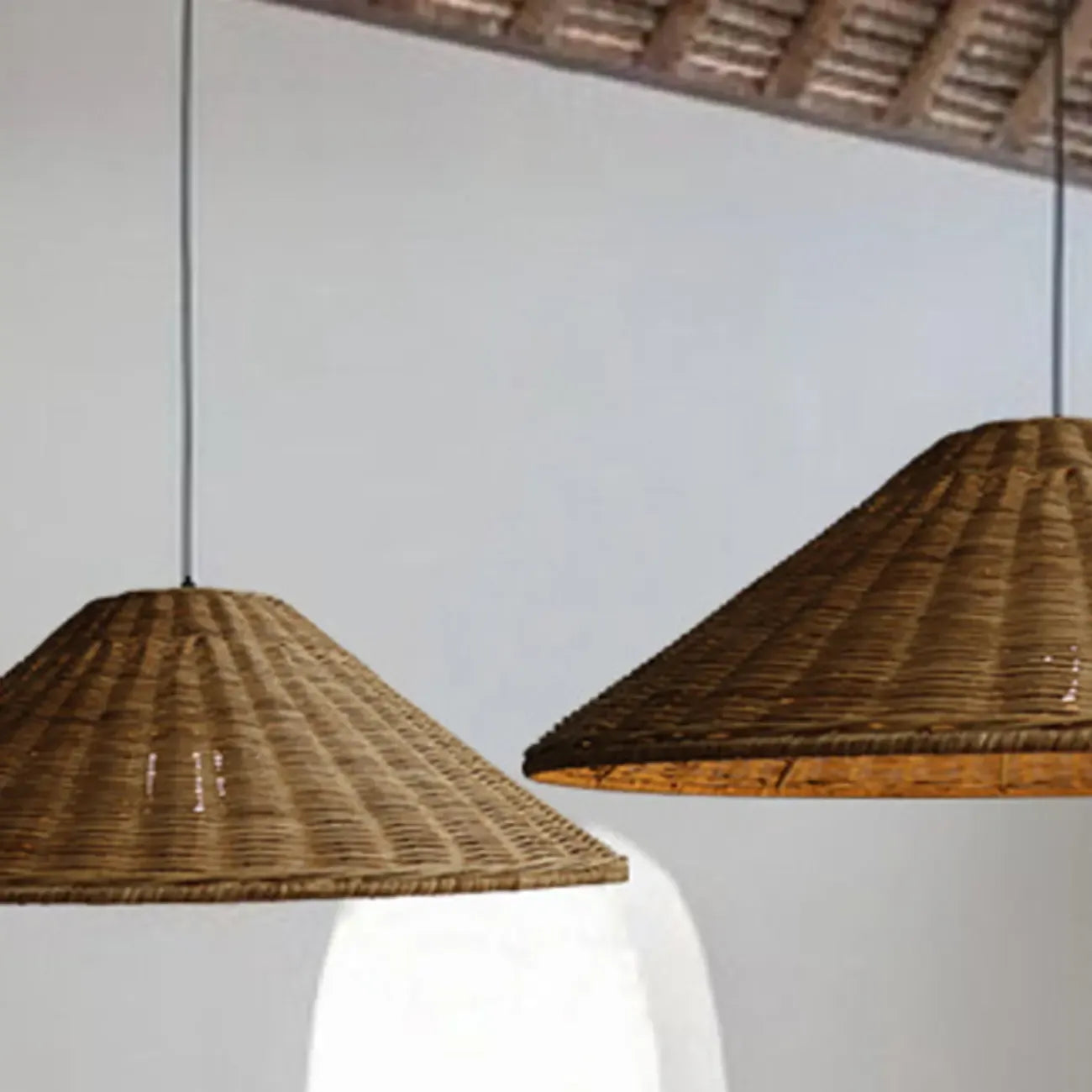 Southeast Asia Style Brown Rattan Cone Pendant Light for Natural Decor