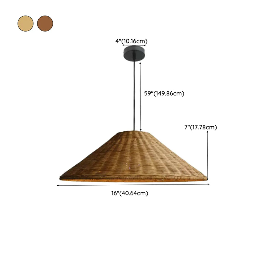 Southeast Asia Style Brown Rattan Cone Pendant Light for Natural Decor
