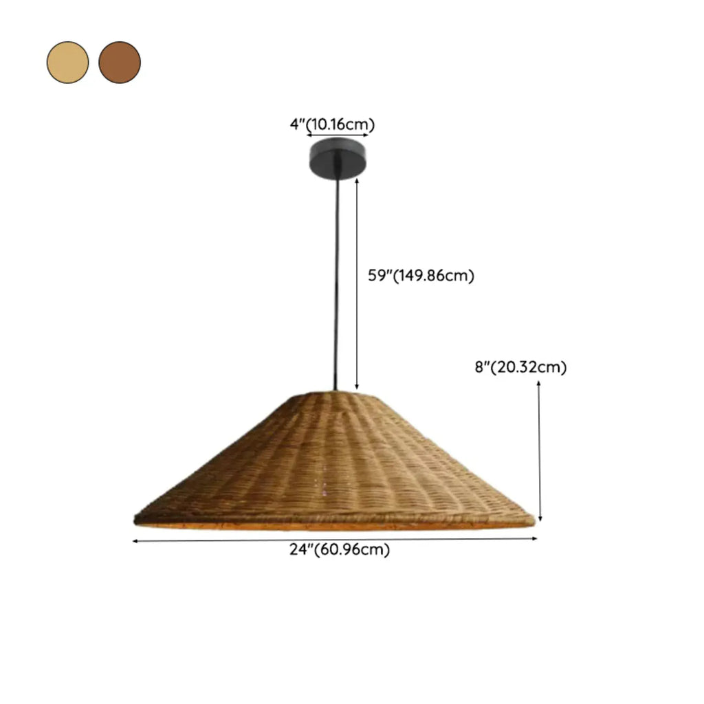 Southeast Asia Style Brown Rattan Cone Pendant Light for Natural Decor