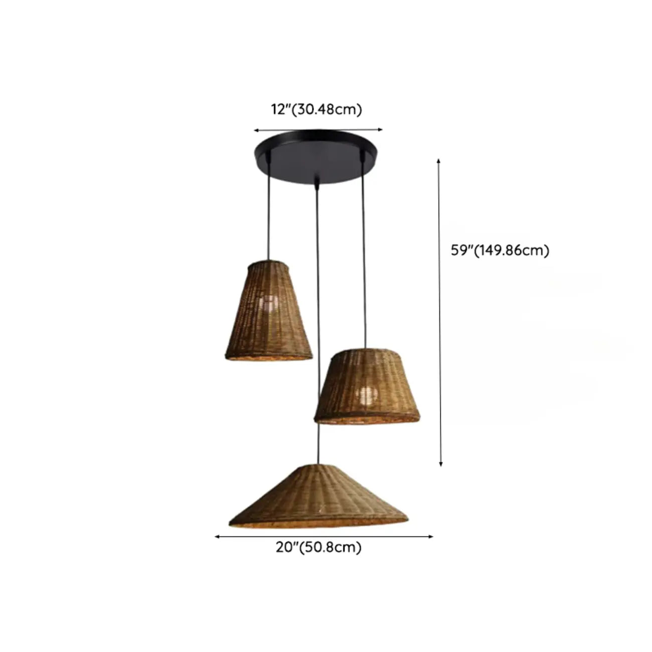 Southeast Asia Style Brown Rattan Cone Pendant Light for Natural Decor