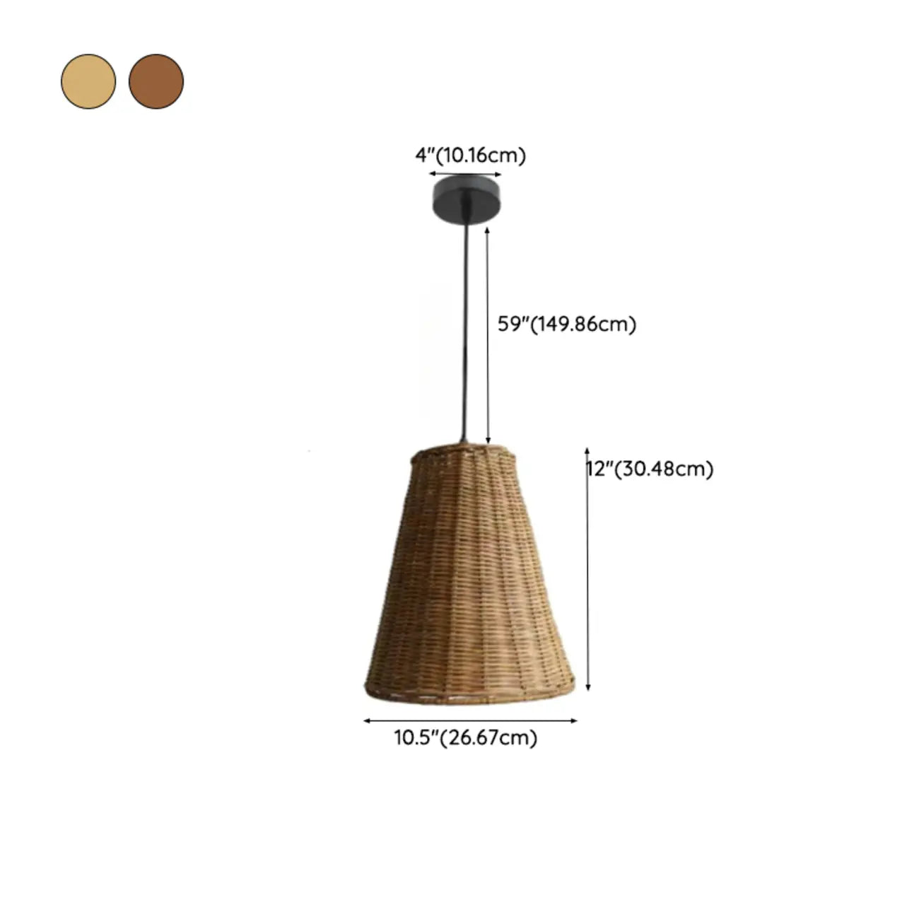 Southeast Asia Style Brown Rattan Cone Pendant Light for Natural Decor