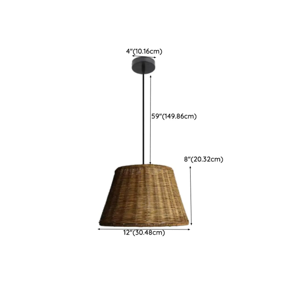 Southeast Asia Style Brown Rattan Cone Pendant Light for Natural Decor