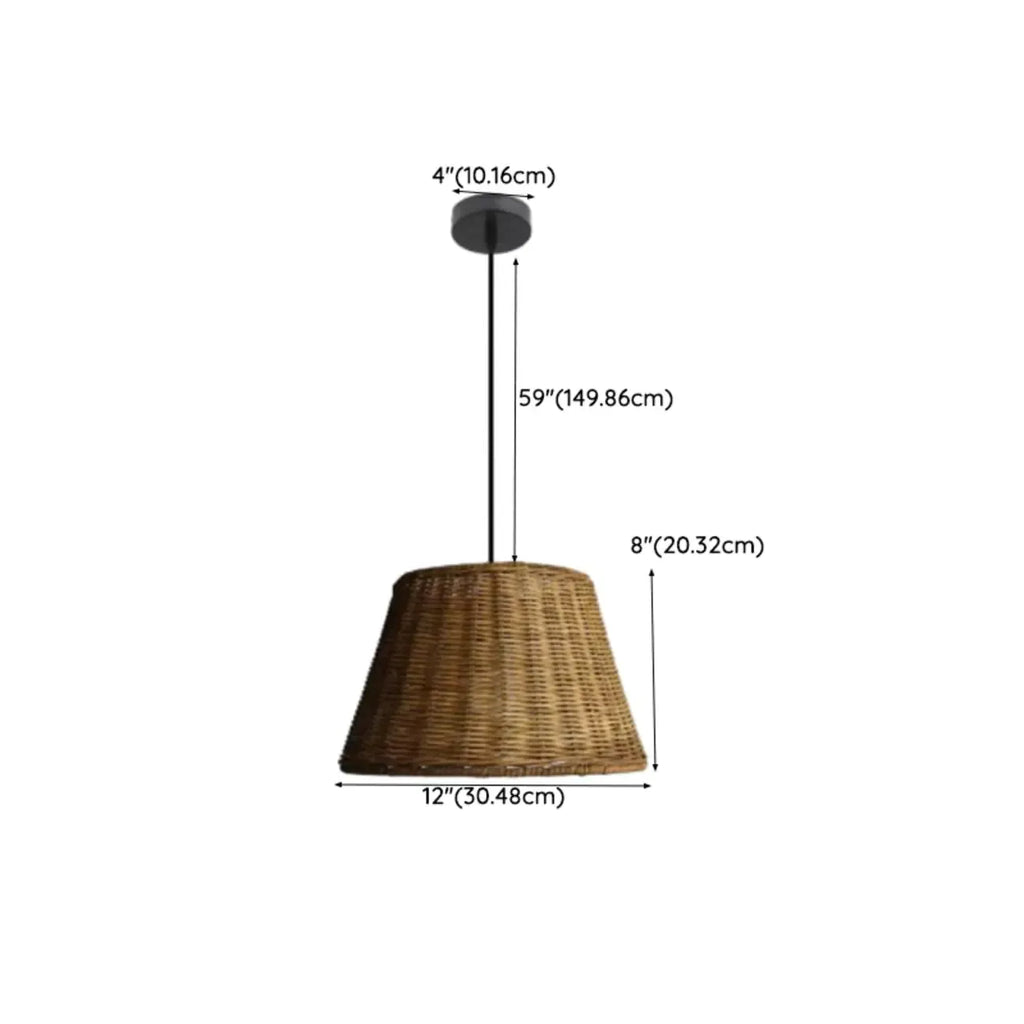 Southeast Asia Style Brown Rattan Cone Pendant Light for Natural Decor