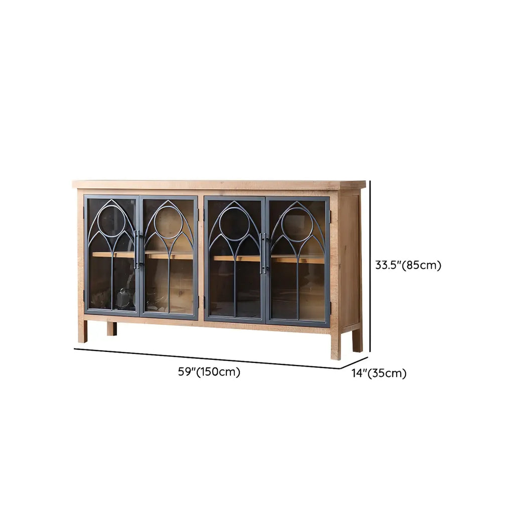 Rustic Brown Wooden Sideboard with Storage and Carving