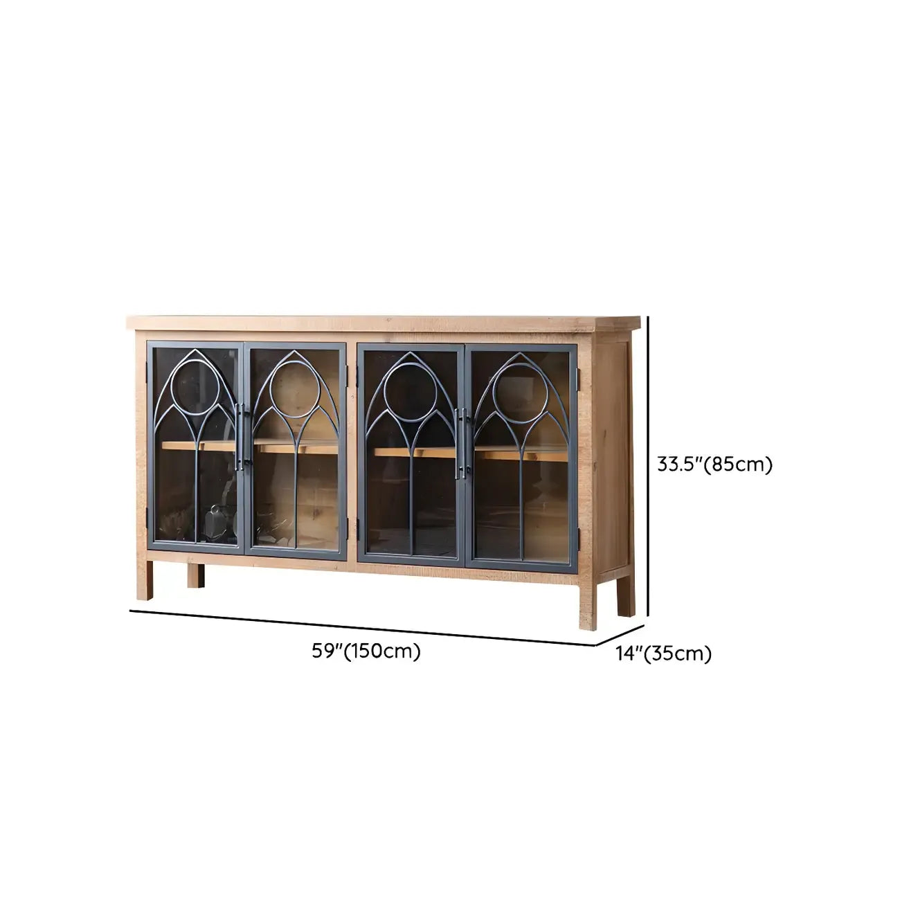 Rustic Brown Wooden Sideboard with Storage and Carving