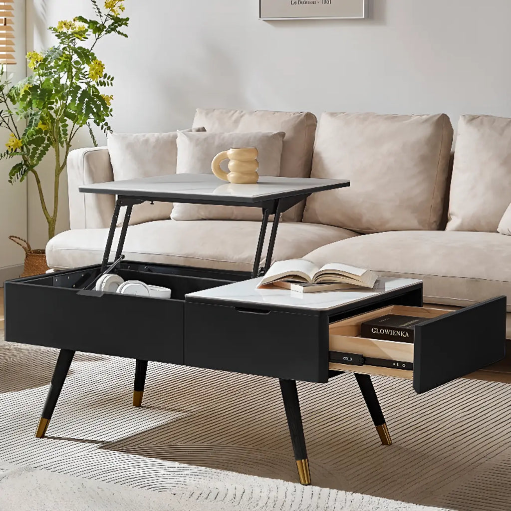 4-Legs Modern Wood White Lift-top Coffee Table with Storage