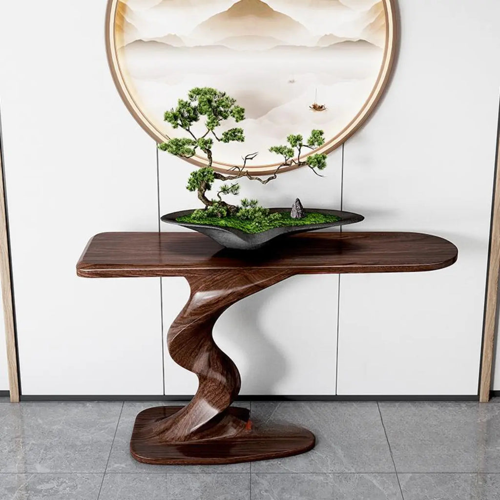 Modern Ash Wood Console Table with Sculptural Base