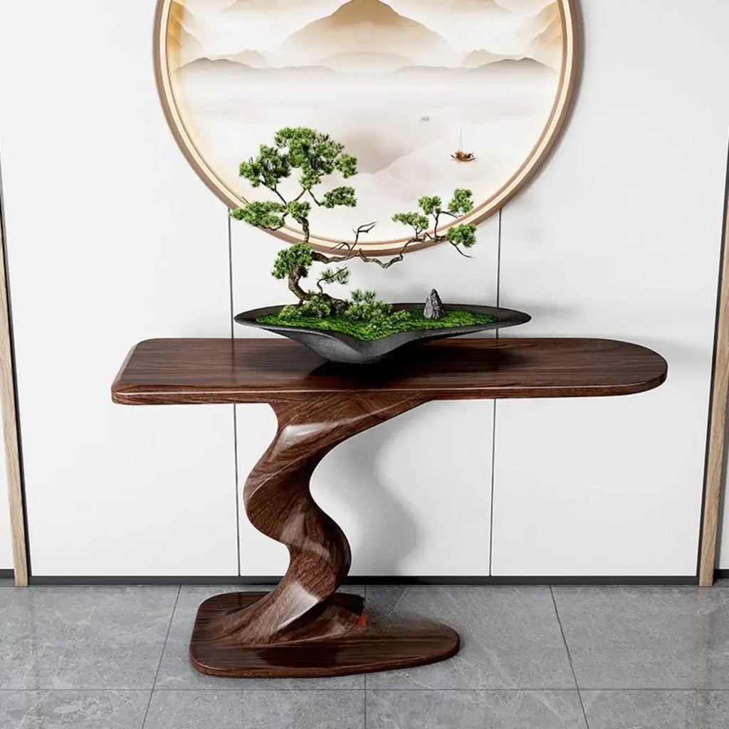 Modern Ash Wood Console Table with Sculptural Base