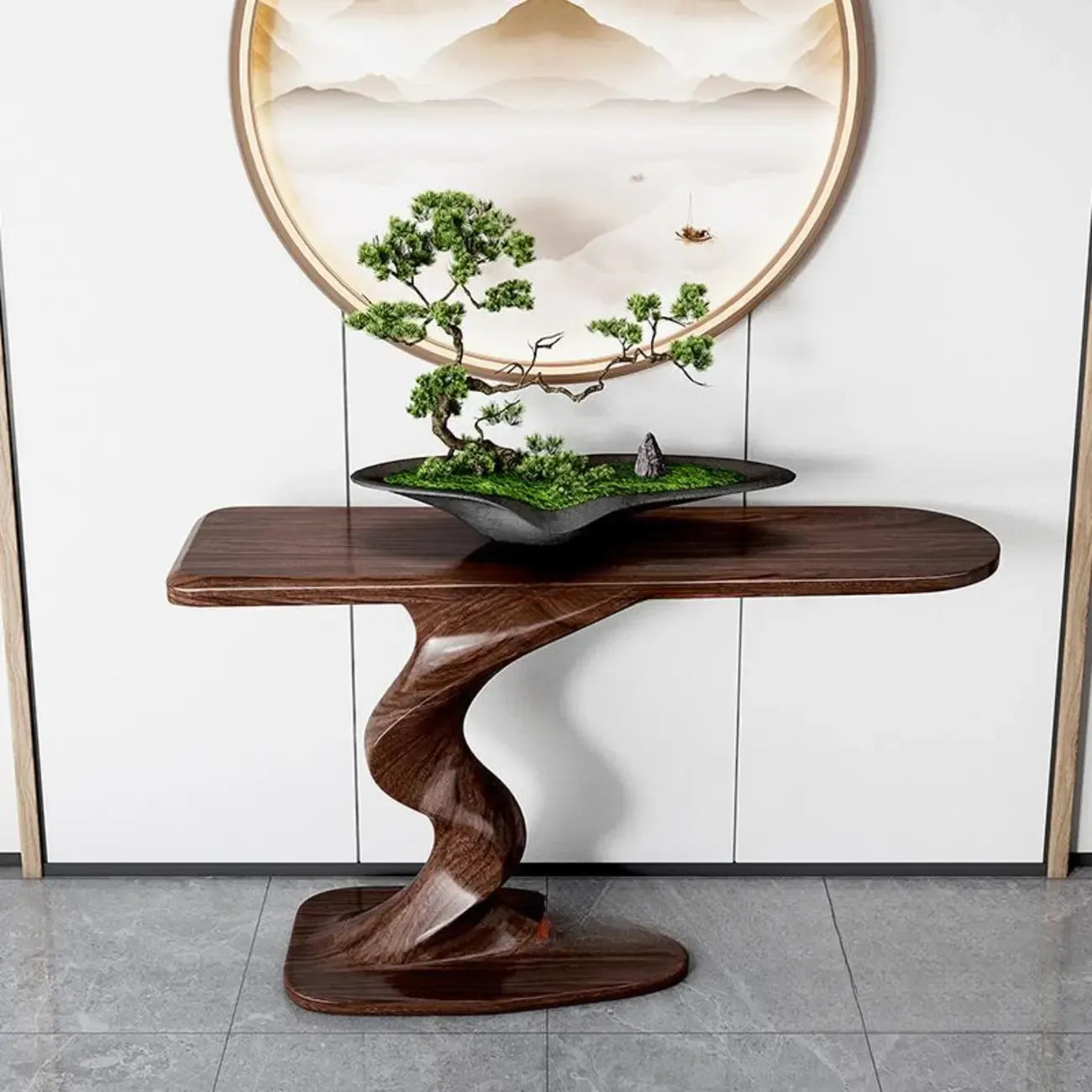 Modern Ash Wood Console Table with Sculptural Base