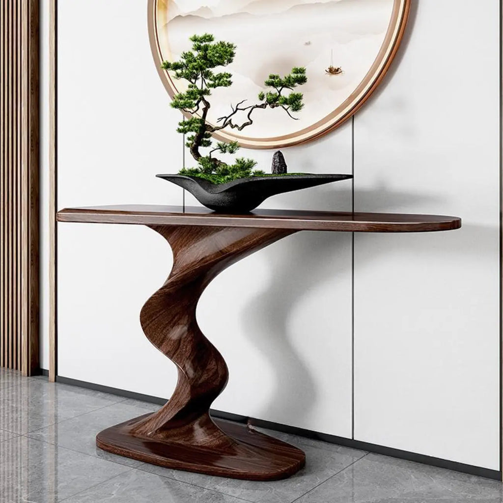 Modern Ash Wood Console Table with Sculptural Base