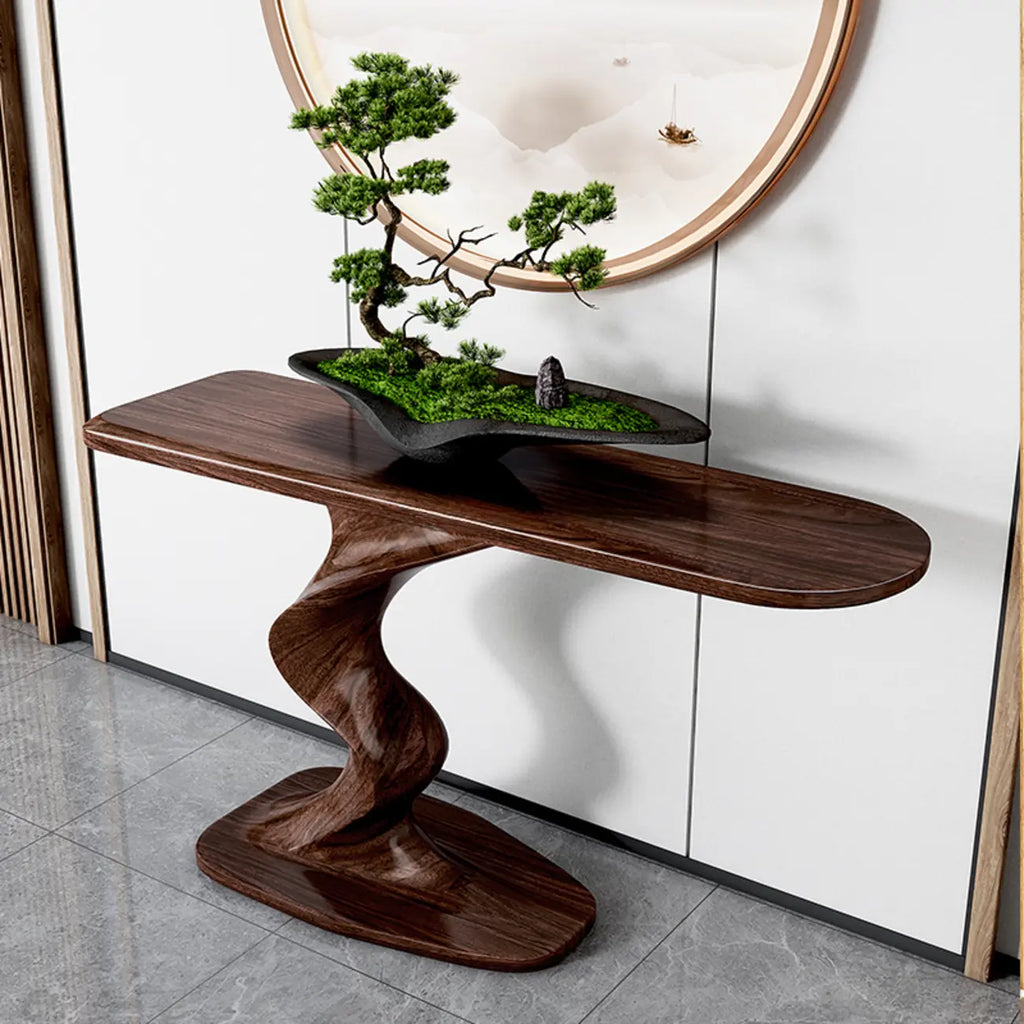 Modern Ash Wood Console Table with Sculptural Base