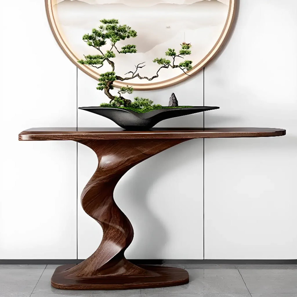 Modern Ash Wood Console Table with Sculptural Base