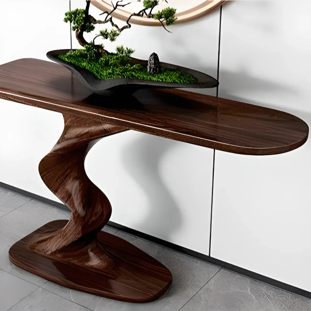 Modern Ash Wood Console Table with Sculptural Base