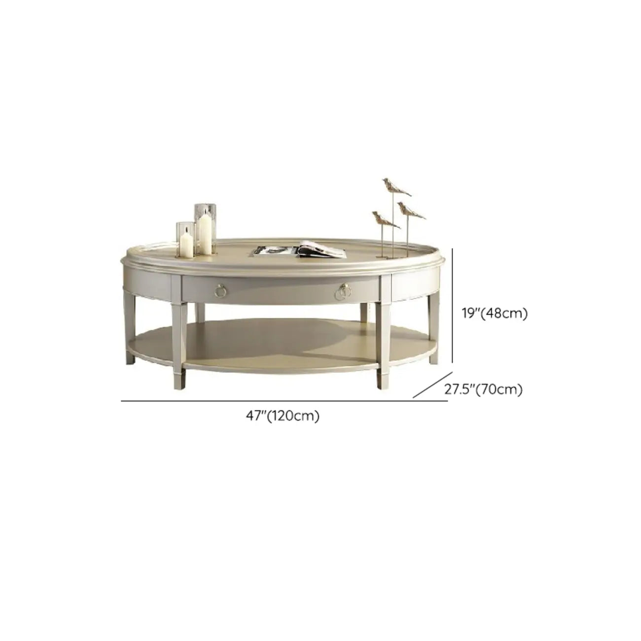 Luxury Oval Wood Coffee Table with Drawer for Living Room