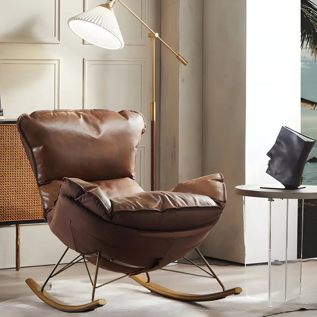 Brown Modern Upholstered Rocking Chair with Ottoman for Indoor