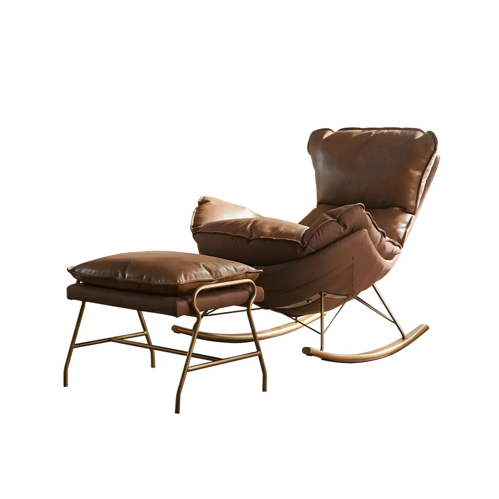 Brown Modern Upholstered Rocking Chair with Ottoman for Indoor
