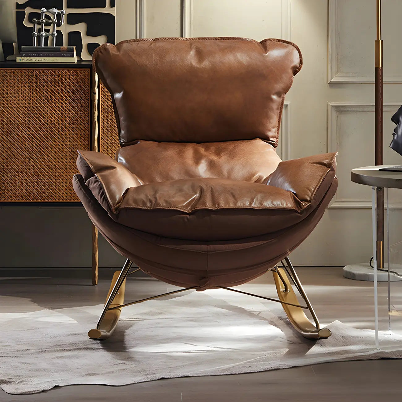 Brown Modern Upholstered Rocking Chair with Ottoman for Indoor