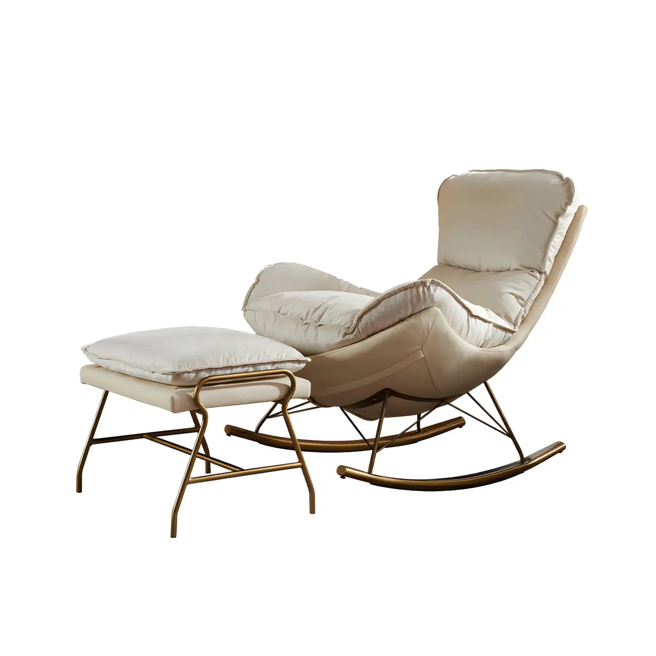 Brown Modern Upholstered Rocking Chair with Ottoman for Indoor