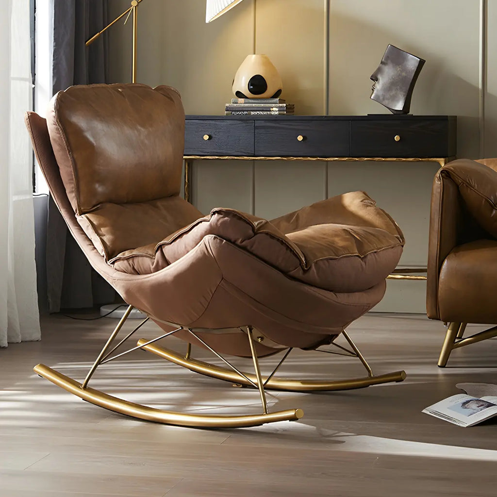 Brown Modern Upholstered Rocking Chair with Ottoman for Indoor