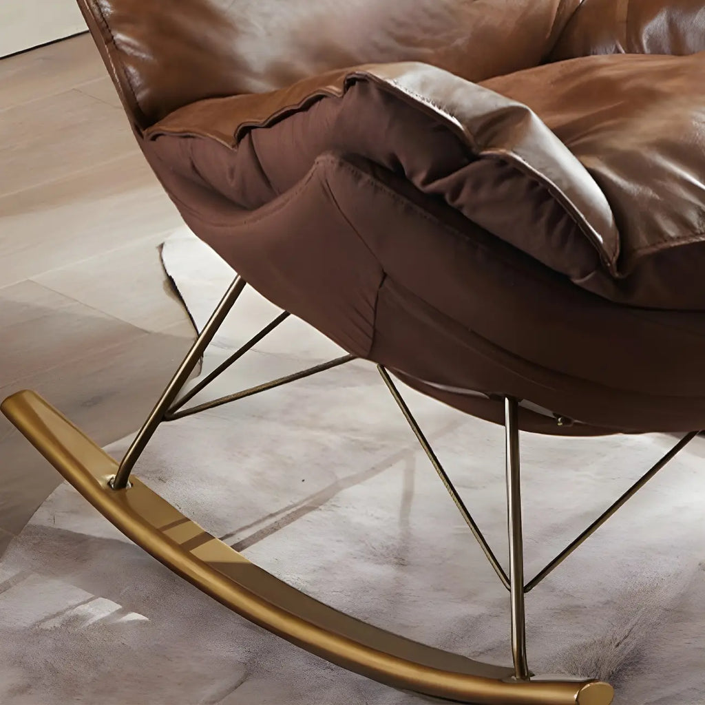 Brown Modern Upholstered Rocking Chair with Ottoman for Indoor